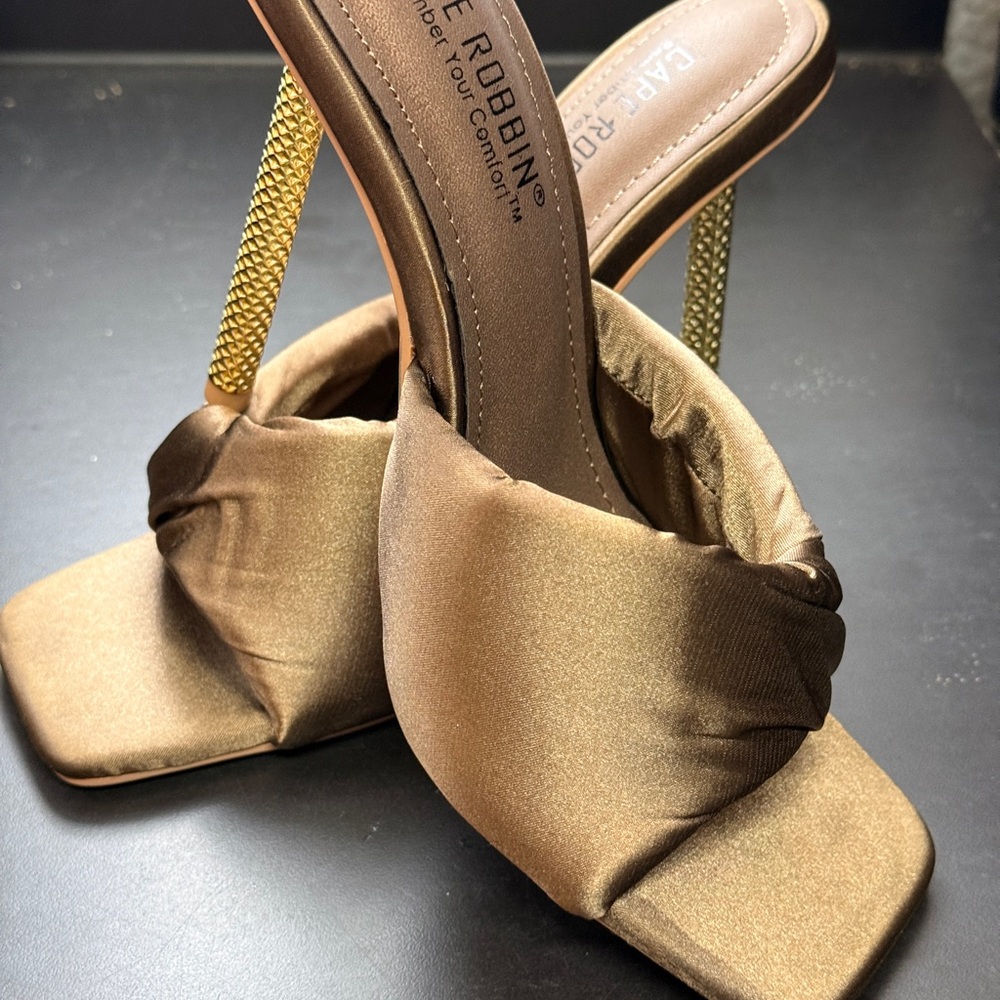 Cape Robbin Gold and Brown Satin Heels